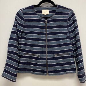 Ann Taylor LOFT Zippered Striped Cropped Jacket